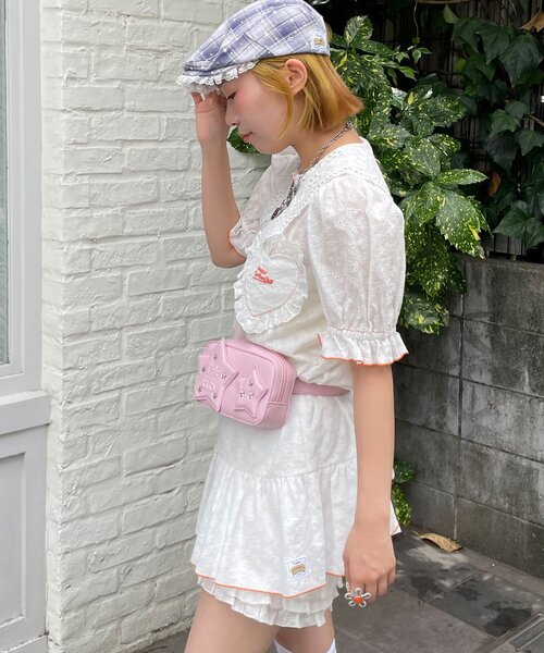 HELLO.SANFRANCISCO(ハローサンフランシスコ)の「【HELLO.SANFRANCISCO/ハローサンフランシスコ】フリルレースチュニック半袖ブラウス(シャツ/ブラウス・レディース・ピンク/イエロー/ホワイト・ONE SIZE)」の5枚目の写真