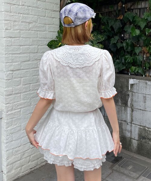 HELLO.SANFRANCISCO(ハローサンフランシスコ)の「【HELLO.SANFRANCISCO/ハローサンフランシスコ】フリルレースチュニック半袖ブラウス(シャツ/ブラウス・レディース・ピンク/イエロー/ホワイト・ONE SIZE)」の6枚目の写真