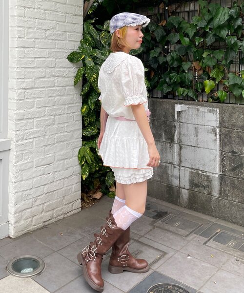 HELLO.SANFRANCISCO(ハローサンフランシスコ)の「【HELLO.SANFRANCISCO/ハローサンフランシスコ】フリルレースチュニック半袖ブラウス(シャツ/ブラウス・レディース・ピンク/イエロー/ホワイト・ONE SIZE)」の8枚目の写真