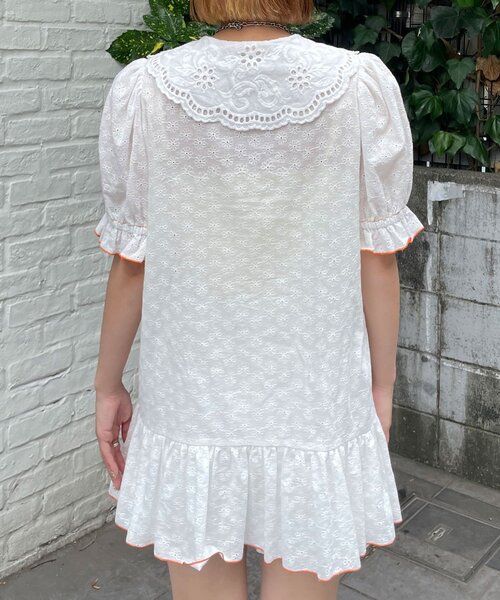HELLO.SANFRANCISCO(ハローサンフランシスコ)の「【HELLO.SANFRANCISCO/ハローサンフランシスコ】フリルレースチュニック半袖ブラウス(シャツ/ブラウス・レディース・ピンク/イエロー/ホワイト・ONE SIZE)」の12枚目の写真