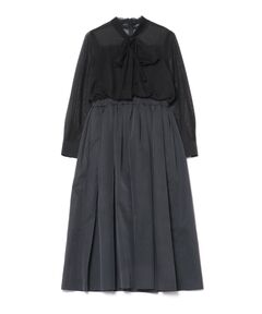 【traumerei】【WEB限定】【洗える】異素材ドッキングボウタイドレス/ウエスト部分ゴム仕様/結婚式/パーティー/お呼ばれ/七五三/前撮り/顔合わせ/食事会/お宮参り/学校行事/ママ/参観/母親/服/卒業式/入学式