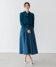 【traumerei】【WEB限定】【洗える】異素材ドッキングボウタイドレス/ウエスト部分ゴム仕様/結婚式/パーティー/お呼ばれ/七五三/前撮り/顔合わせ/食事会/お宮参り/学校行事/ママ/参観/母親/服/卒業式/入学式