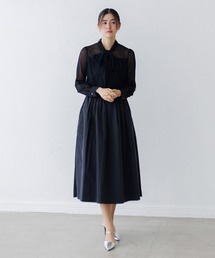 【traumerei】【WEB限定】【洗える】異素材ドッキングボウタイドレス/ウエスト部分ゴム仕様/結婚式/パーティー/お呼ばれ/七五三/前撮り/顔合わせ/食事会/お宮参り/学校行事/ママ/参観/母親/服/卒業式/入学式
