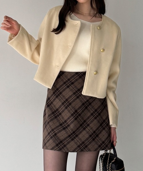 junoah(ジュノア)の「ウェーブデザインノーカラーウールライクジャケット(ノーカラージャケット・レディース・ダークグレー/アイボリー/ブラック・SMALL/MEDIUM/LARGE)」の10枚目の写真