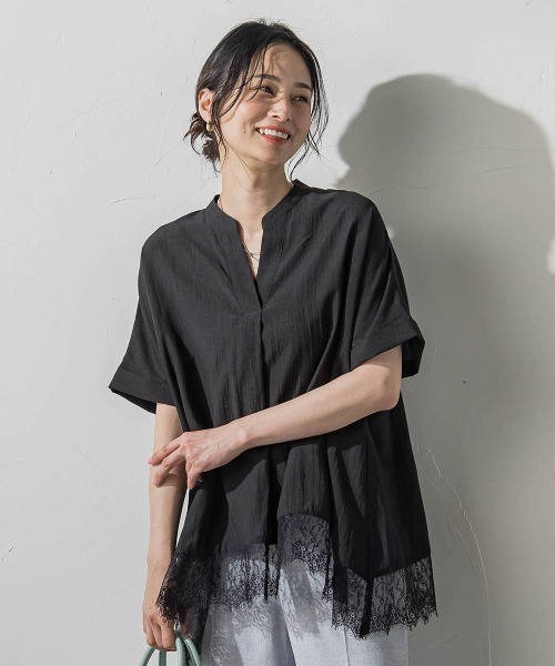 LAUTREAMONT(ロートレアモン)の「裾レーススキッパーブラウス(シャツ/ブラウス・レディース・ブラック/ライトブルー/ホワイト・9号)」の2枚目の写真