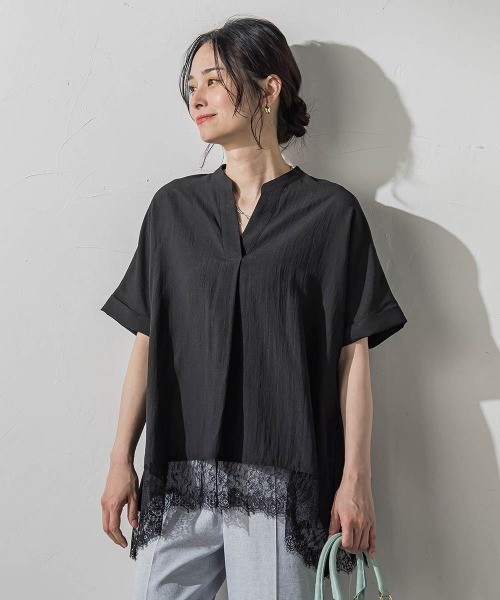 LAUTREAMONT(ロートレアモン)の「裾レーススキッパーブラウス(シャツ/ブラウス・レディース・ブラック/ライトブルー/ホワイト・9号)」の10枚目の写真
