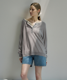 Linen Blend Raglan Half Button Knit (gray)