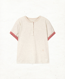 DANDEL（ダンデル）の「DD check roll-up henley neck tee (OATMEAL)（Tシャツ/カットソー）」