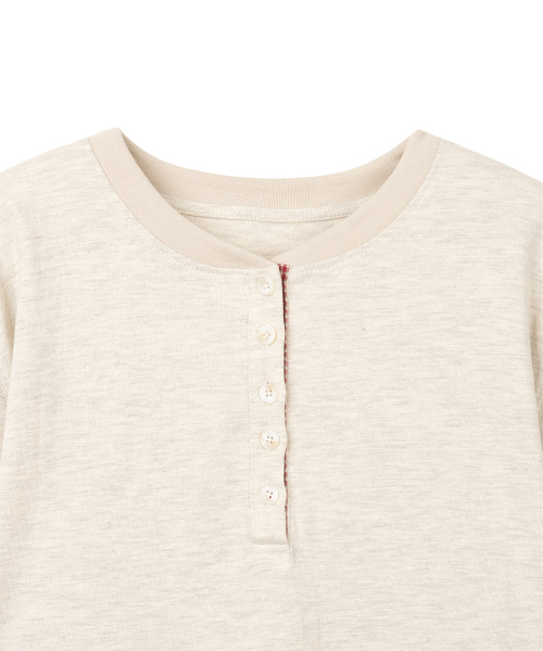DANDEL(ダンデル)の「DD check roll-up henley neck tee (OATMEAL)(Tシャツ/カットソー・レディース・その他・1/2)」の2枚目の写真