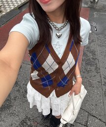 アーガイルホルターネックニットタンク