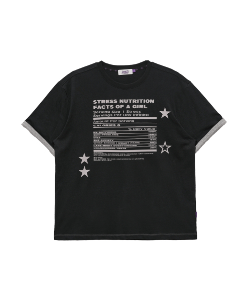 HOODHOOD（フッドフッド）の「ガールストレスニュートリション レイヤードロールアップ半袖Tシャツ ブラック（Tシャツ/カットソー・レディース・その他・1/0）」の3枚目の写真