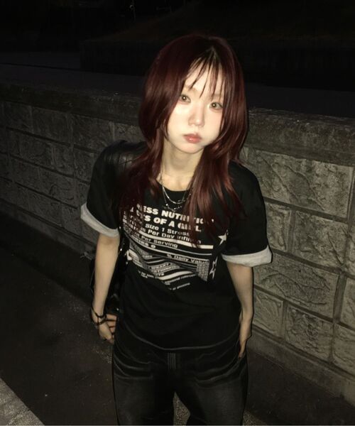 HOODHOOD（フッドフッド）の「ガールストレスニュートリション レイヤードロールアップ半袖Tシャツ ブラック（Tシャツ/カットソー・レディース・その他・1/0）」の11枚目の写真