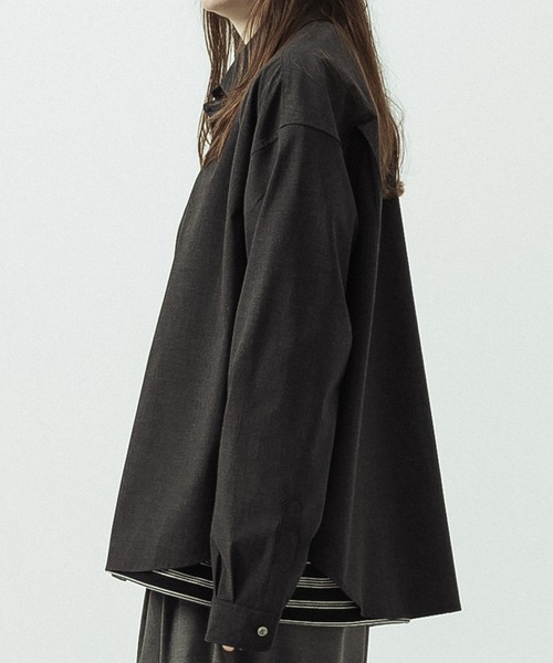 SLICK(スリック)の「【SLICK/スリック】T/R Stretch Gabardine Regular Collar Shirt/T/R ストレッチギャバジン レギュラーカラーシャツ(シャツ/ブラウス・メンズ・ブラウン/チャコールグレー・3/1/2)」の5枚目の写真