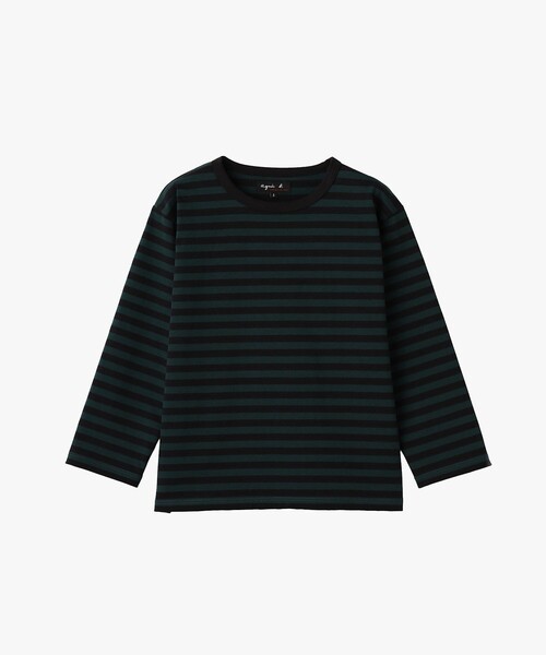 agnes b.(アニエスベー)の「細ボーダー コットン 七分袖 Tシャツ "Lil Cool"(Tシャツ/カットソー・レディース・ブラック×グリーン・1/2/3)」の1枚目の写真