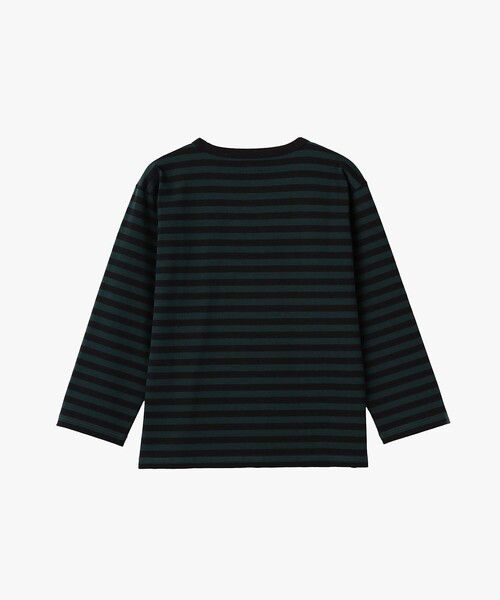 agnes b.(アニエスベー)の「細ボーダー コットン 七分袖 Tシャツ "Lil Cool"(Tシャツ/カットソー・レディース・ブラック×グリーン・1/2/3)」の2枚目の写真