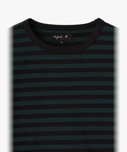 agnes b.(アニエスベー)の「細ボーダー コットン 七分袖 Tシャツ "Lil Cool"(Tシャツ/カットソー・レディース・ブラック×グリーン・1/2/3)」の3枚目の写真