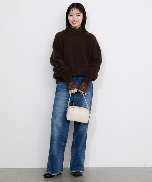 SLOBE IENA（スローブイエナ）の「《WEB限定/追加》ストレッチレースタートル（Tシャツ/カットソー・レディース・ブラウン/アイボリー/ブラック・FREE）」の6枚目の写真