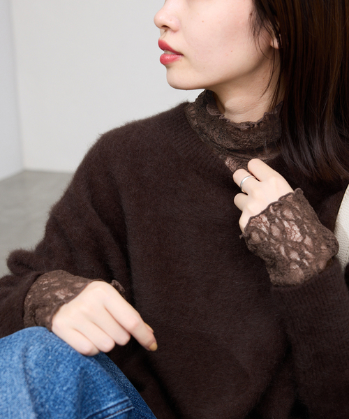 SLOBE IENA（スローブイエナ）の「《WEB限定/追加》ストレッチレースタートル（Tシャツ/カットソー・レディース・ブラウン/アイボリー/ブラック・FREE）」の13枚目の写真