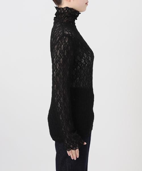 SLOBE IENA（スローブイエナ）の「《WEB限定/追加》ストレッチレースタートル（Tシャツ/カットソー・レディース・ブラウン/アイボリー/ブラック・FREE）」の18枚目の写真