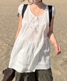 パフスリーブリボンレースショートワンピース