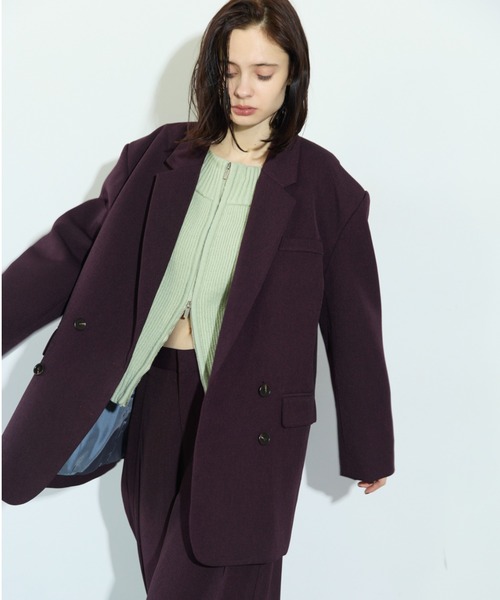 RiC(リック)の「OVERSIZED SHOULDER DOUBLE JACKET(テーラードジャケット・レディース・チェック/ワイン/ネイビー・FREE)」の1枚目の写真