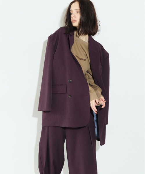 RiC(リック)の「OVERSIZED SHOULDER DOUBLE JACKET(テーラードジャケット・レディース・チェック/ワイン/ネイビー・FREE)」の11枚目の写真