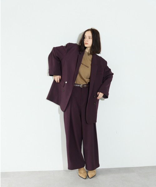 RiC(リック)の「OVERSIZED SHOULDER DOUBLE JACKET(テーラードジャケット・レディース・チェック/ワイン/ネイビー・FREE)」の14枚目の写真