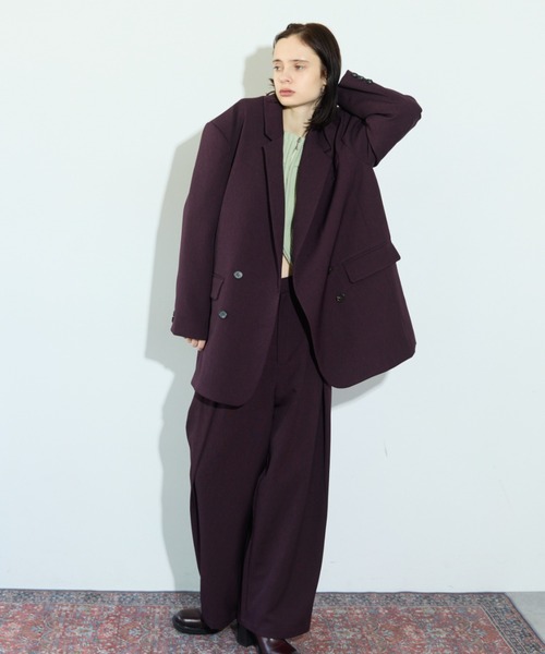 RiC(リック)の「OVERSIZED SHOULDER DOUBLE JACKET(テーラードジャケット・レディース・チェック/ワイン/ネイビー・FREE)」の20枚目の写真