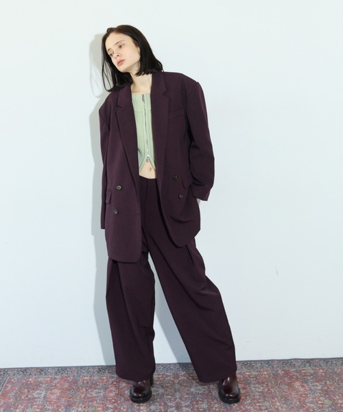 RiC(リック)の「OVERSIZED SHOULDER DOUBLE JACKET(テーラードジャケット・レディース・チェック/ワイン/ネイビー・FREE)」の21枚目の写真