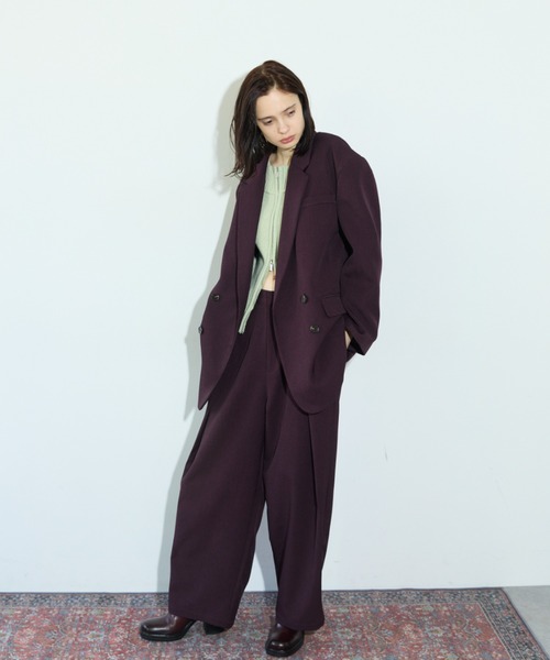 RiC(リック)の「OVERSIZED SHOULDER DOUBLE JACKET(テーラードジャケット・レディース・チェック/ワイン/ネイビー・FREE)」の22枚目の写真