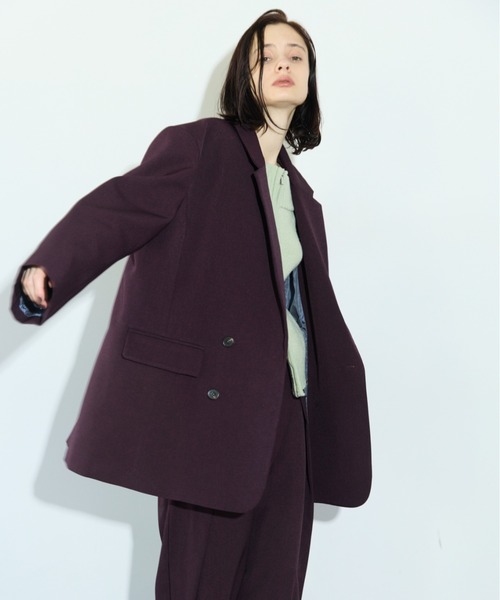 RiC(リック)の「OVERSIZED SHOULDER DOUBLE JACKET(テーラードジャケット・レディース・チェック/ワイン/ネイビー・FREE)」の5枚目の写真