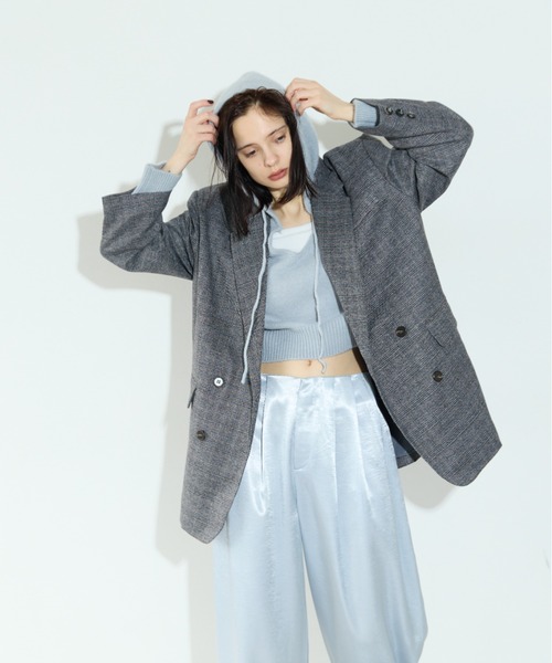 RiC(リック)の「OVERSIZED SHOULDER DOUBLE JACKET(テーラードジャケット・レディース・チェック/ワイン/ネイビー・FREE)」の8枚目の写真