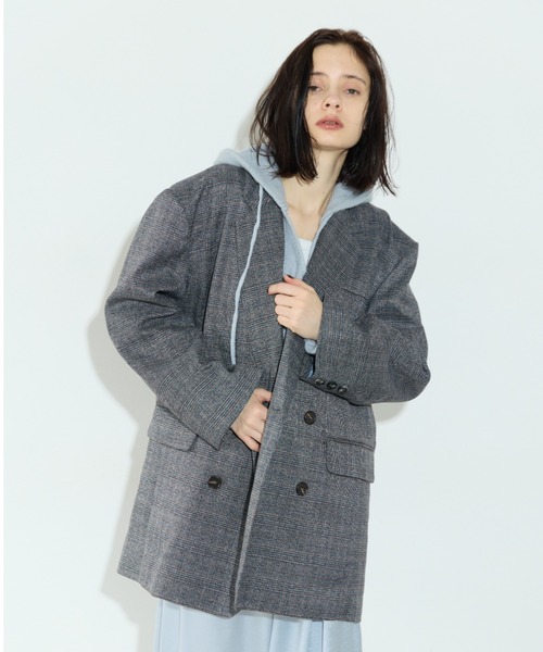 RiC(リック)の「OVERSIZED SHOULDER DOUBLE JACKET(テーラードジャケット・レディース・チェック/ワイン/ネイビー・FREE)」の9枚目の写真
