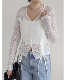サイドリボンレースシアーカーディガン