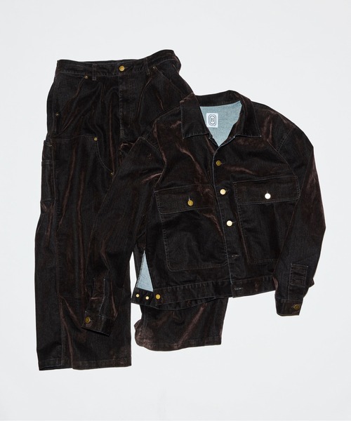 BEAVER（ビーバー）の「B omnivore/ビーオムニボー　FLOCKY DENIM W KNEE PANTS フロッキーデニムダブルニーパンツ（デニムパンツ・メンズ・ブラウン/ブラック・L/M）」の2枚目の写真