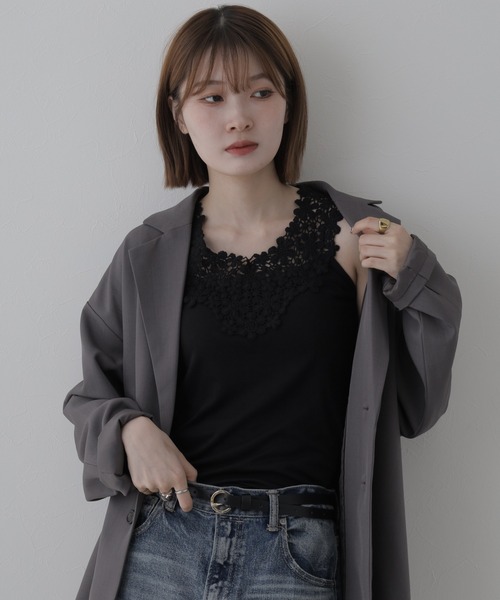 FUNALIVE(ファンアライブ)の「NARNAD LADYS 【上品な花柄レースで高見え♪】オールシーズン使える万能レースタンク(タンクトップ・レディース・オフホワイト/ブラック・M)」の17枚目の写真