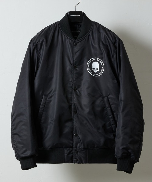 NUMBER (N)INE(ナンバーナイン)の「NYLON INSULATION STADIUM JACKET / ナイロン ロゴプリント 裏キルティング 中綿 スタジャン(スタジャン・メンズ・ブラック系2/ブラック系1/ブラック系3・2/3/4)」の4枚目の写真