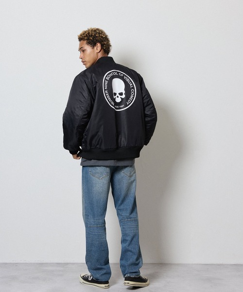 NYLON INSULATION STADIUM JACKET / ナイロン ロゴプリント 裏
