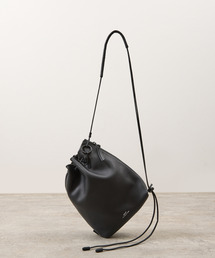 waku ワク / 『KURO』Series 巾着レザーショルダーバッグ M 牛革 / WK-0119