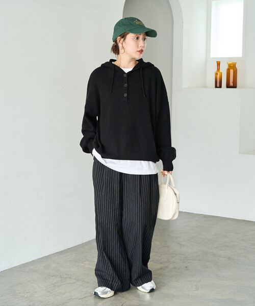 FREAK'S STORE（フリークスストア）の「限定展開　<セットアップ対応>ボタン フード ニット プルオーバー（ニット/セーター・レディース・ナチュラル/ブラウン/ネイビー/ブラック/グレー・ﾌﾘ-）」の10枚目の写真