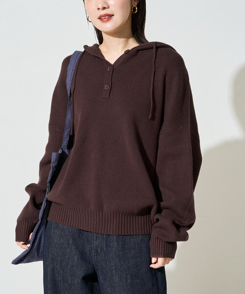 FREAK'S STORE（フリークスストア）の「限定展開　<セットアップ対応>ボタン フード ニット プルオーバー（ニット/セーター・レディース・ナチュラル/ブラウン/ネイビー/ブラック/グレー・ﾌﾘ-）」の22枚目の写真