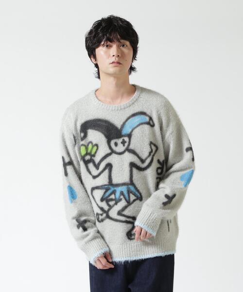 ROYAL FLASH(ロイヤルフラッシュ)の「guernika/ゲルニカ/Knit Sweater (Trump)(ニット/セーター・メンズ・グレー/ベージュ・F)」の2枚目の写真