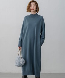 23区 L（ニジュウサンクオオキイサイズ）の「ボイルドウールコンビ ハイネック ニット ワンピース（ワンピース）」