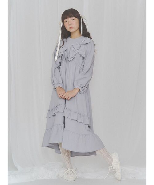 merry jenny（メリージェニー）の「リボンロングテールワンピース（ワンピース・レディース・ブルー/チャコールグレー/ベージュ・FREE）」の3枚目の写真