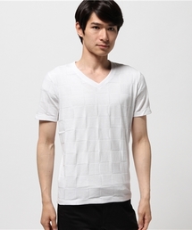ANOUTCOMMUNE : Checker Lacquard V Neck S/S T