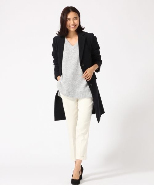 GLOBAL WORK（グローバルワーク）の「3ゲージストレッチブークレＶプルオーバー/729136（ニット/セーター・レディース・ブラック/グレー/ホワイト/ブルー系その他・SMALL/MEDIUM/LARGE）」の7枚目の写真