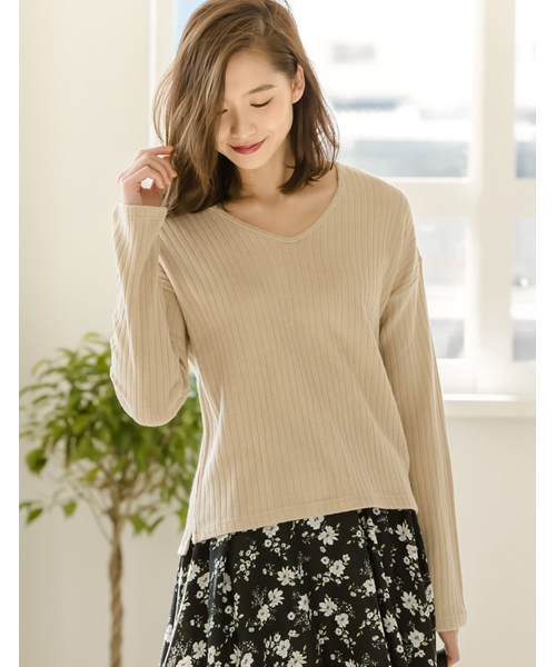 Re:EDIT（リエディ）の「[リエディ]リブニットソートップス[リエディオリジナル]トップス/ニットトップス（ニット/セーター・レディース・ブラウン/ボルドー/モカ/ブラック/アイボリー/カーキ/ベージュ/グレー/ライトピンク/ライトブルー・LARGE/MEDIUM/X-LARGE）」の6枚目の写真