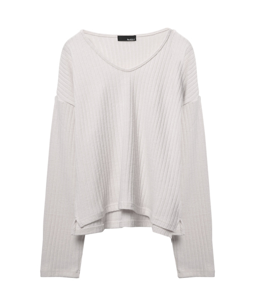 Re:EDIT（リエディ）の「[リエディ]リブニットソートップス[リエディオリジナル]トップス/ニットトップス（ニット/セーター・レディース・ブラウン/ボルドー/モカ/ブラック/アイボリー/カーキ/ベージュ/グレー/ライトピンク/ライトブルー・LARGE/MEDIUM/X-LARGE）」の4枚目の写真