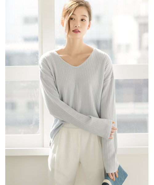 Re:EDIT（リエディ）の「[リエディ]リブニットソートップス[リエディオリジナル]トップス/ニットトップス（ニット/セーター・レディース・ブラウン/ボルドー/モカ/ブラック/アイボリー/カーキ/ベージュ/グレー/ライトピンク/ライトブルー・LARGE/MEDIUM/X-LARGE）」の8枚目の写真