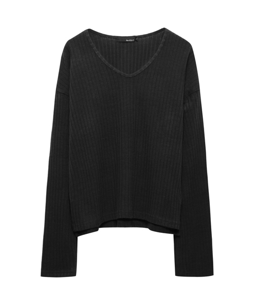 Re:EDIT（リエディ）の「[リエディ]リブニットソートップス[リエディオリジナル]トップス/ニットトップス（ニット/セーター・レディース・ブラウン/ボルドー/モカ/ブラック/アイボリー/カーキ/ベージュ/グレー/ライトピンク/ライトブルー・LARGE/MEDIUM/X-LARGE）」の3枚目の写真